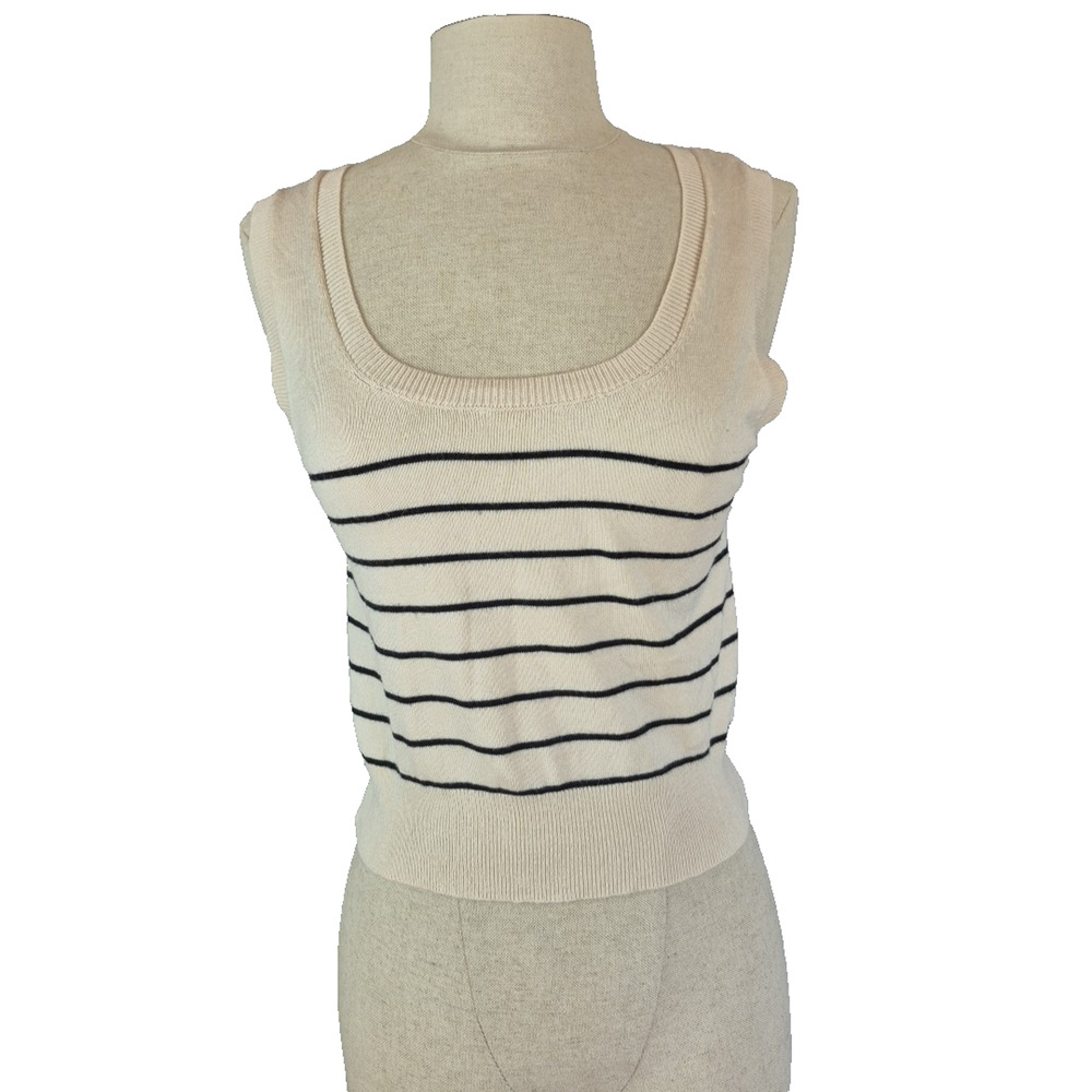 Sadie Sage Tank Top Womens Xs Ivory Black Knit Striped Cropped Let Me Know Tank
